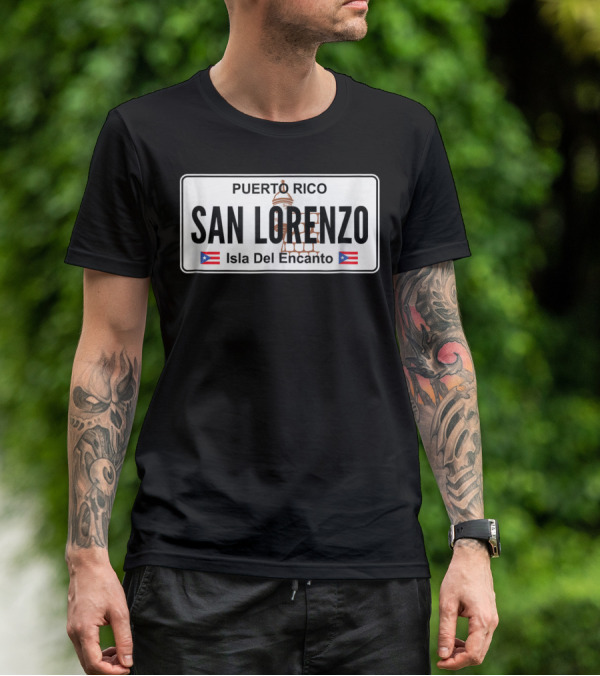 San Lorenzo Puerto Rico Isla Del Encanto License Plate T-Shirt