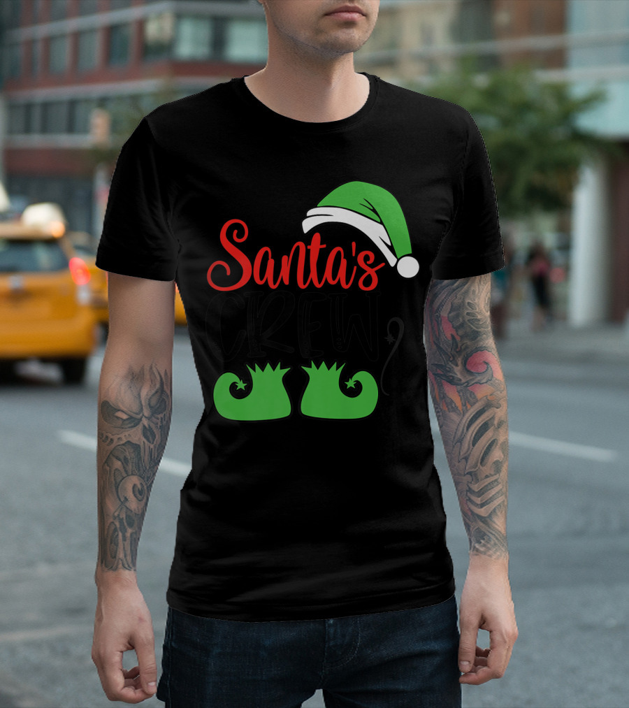 Santa's Crew Christmas Hat and Shoes T-Shirt
