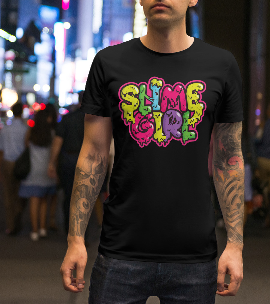 Slime Girl Birthday Party Queen Colorful Dripping Text T-Shirt