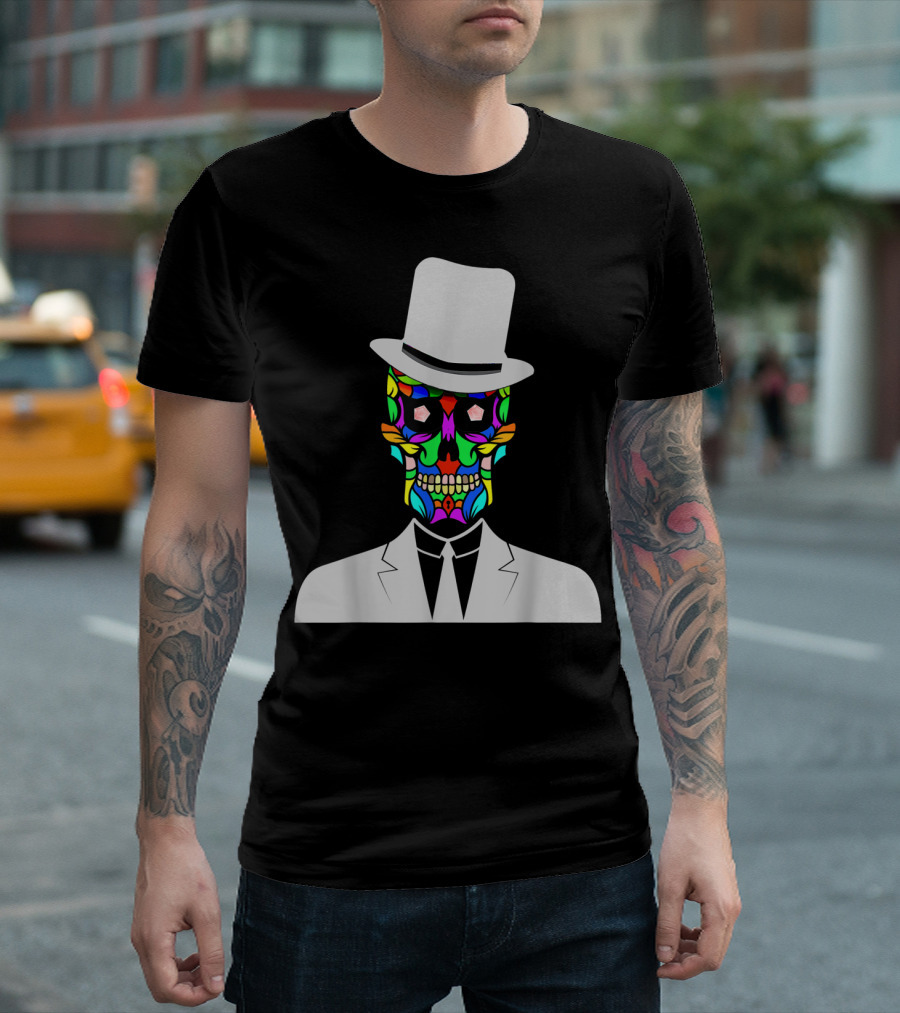 Sugar Skull Baron Samedi Voodoo Colorful Mask In Suit And Top Hat T-Shirt