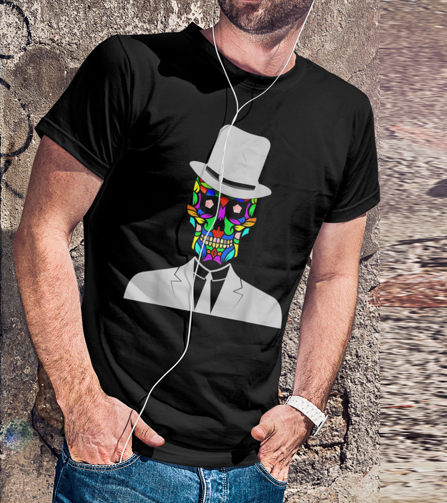 Sugar Skull Baron Samedi Voodoo Colorful Mask In Suit And Top Hat T-Shirt