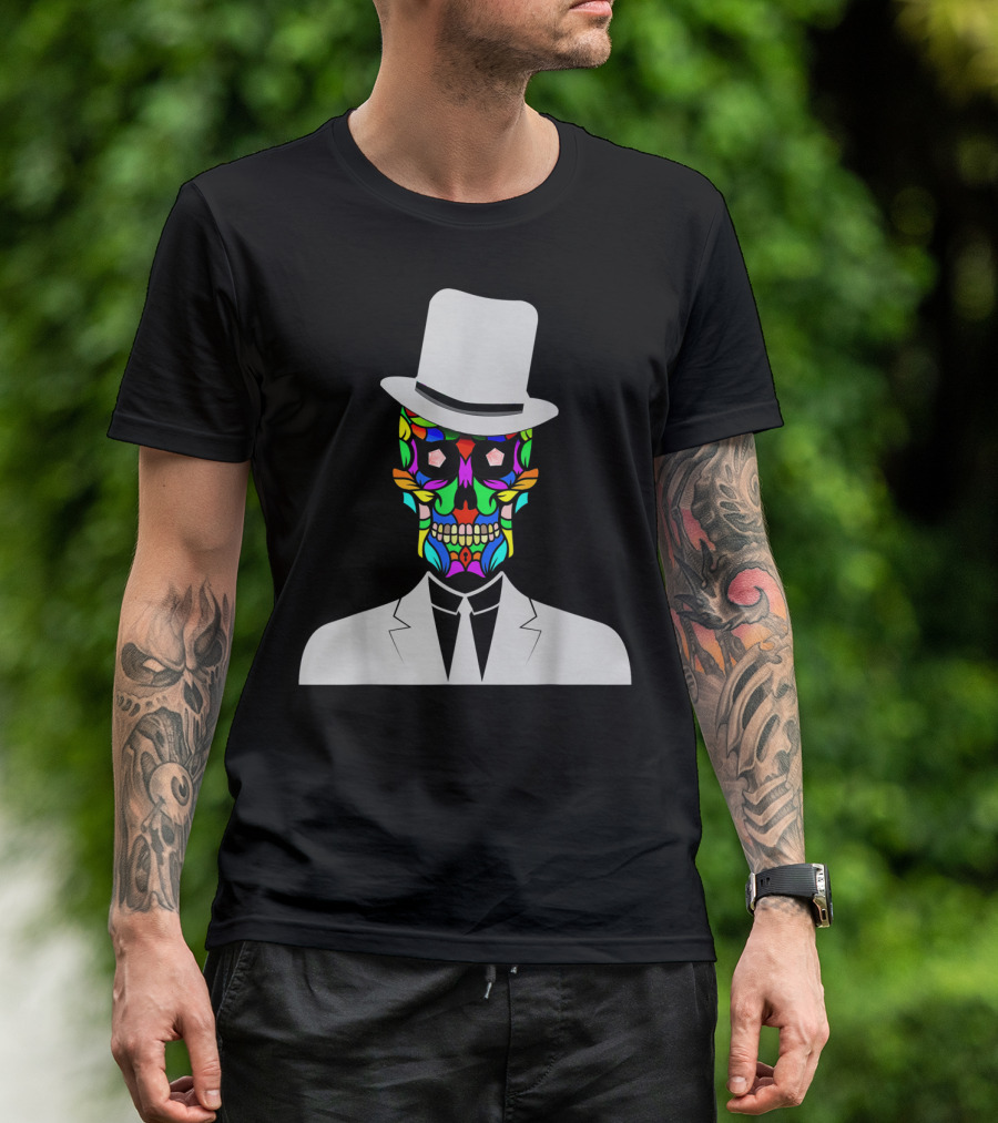 Sugar Skull Baron Samedi Voodoo Colorful Mask In Suit And Top Hat T-Shirt
