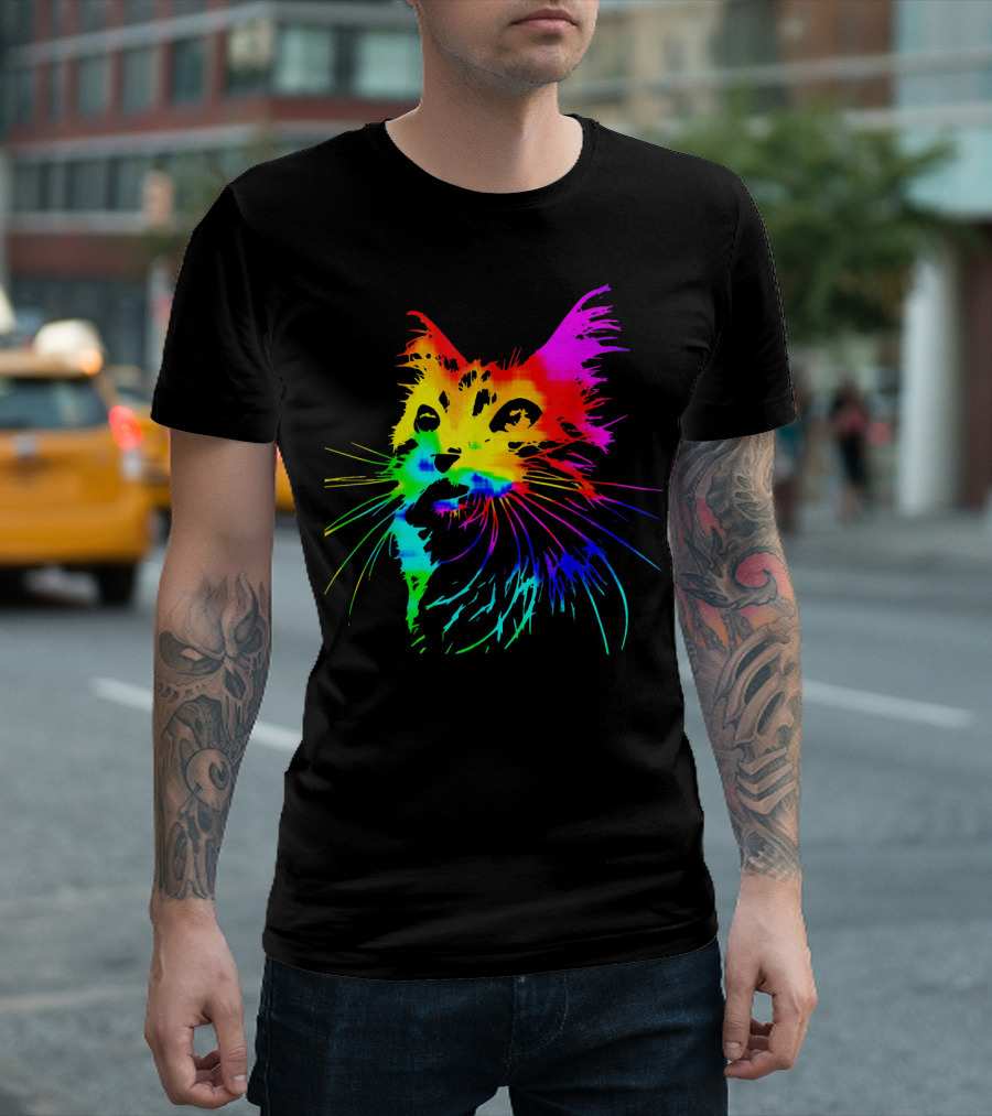 Tie Dye Rainbow Cat Multicolor Psychedelic Cat T-Shirt