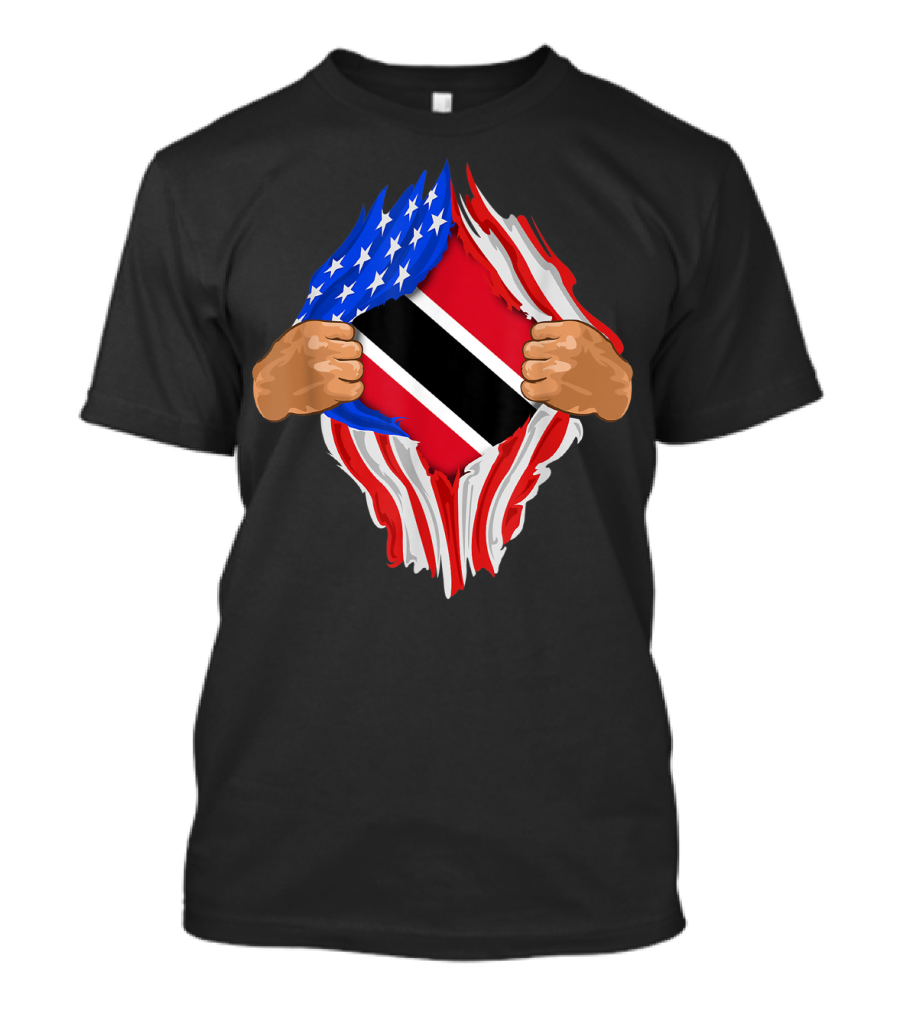 American And Trinidad And Tobago Flag Ripped Open T-Shirt