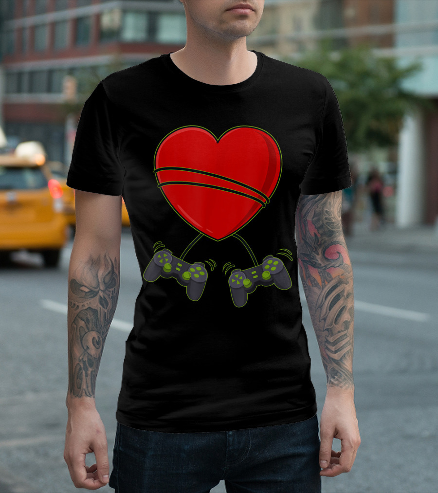 Video Gamer Heart Controllers Valentines Day Love T-Shirt