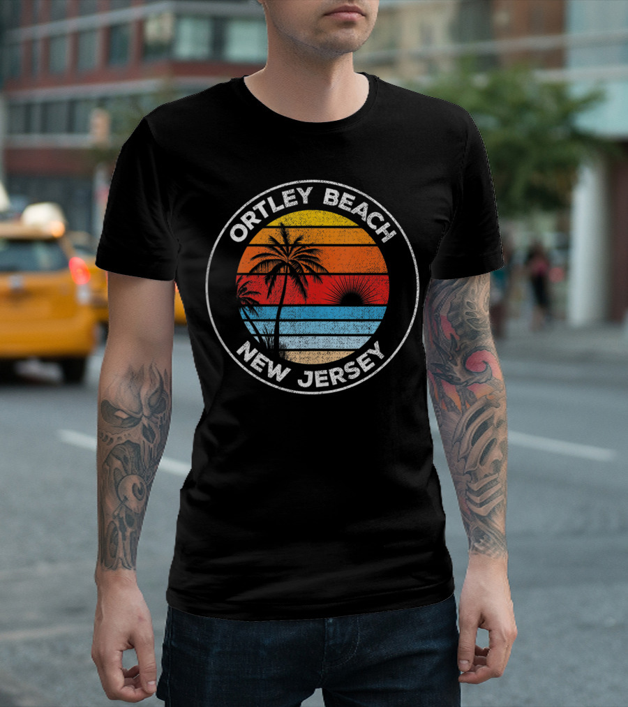 Ortley Beach New Jersey Vintage Sunset Palm Trees Souvenir T-Shirt