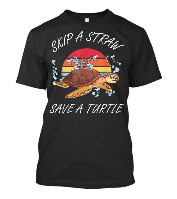 Skip A Straw Save A Turtle Vintage Sunset Turtle Ocean Conservation T-Shirt
