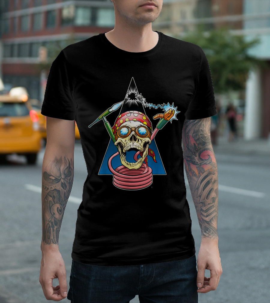 Welder Skull Welding Sparks Bandana Retro Mask T-Shirt