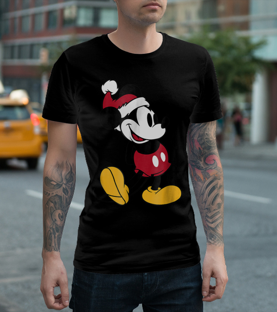 Disney Classic Mickey Mouse in Santa Hat T-Shirt