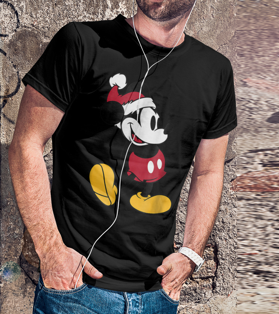 Disney Classic Mickey Mouse In Santa Hat T-Shirt