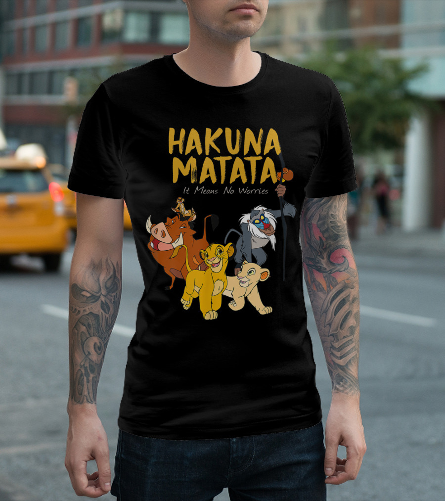 Hakuna Matata Disney Lion King It Means No Worries Characters Rafiki Simba Timon Pumbaa T-Shirt