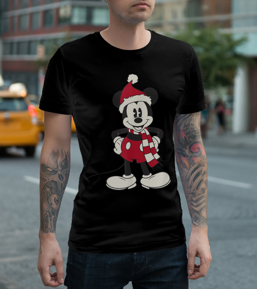 Disney Mickey Mouse Santa Hat and Scarf T-Shirt