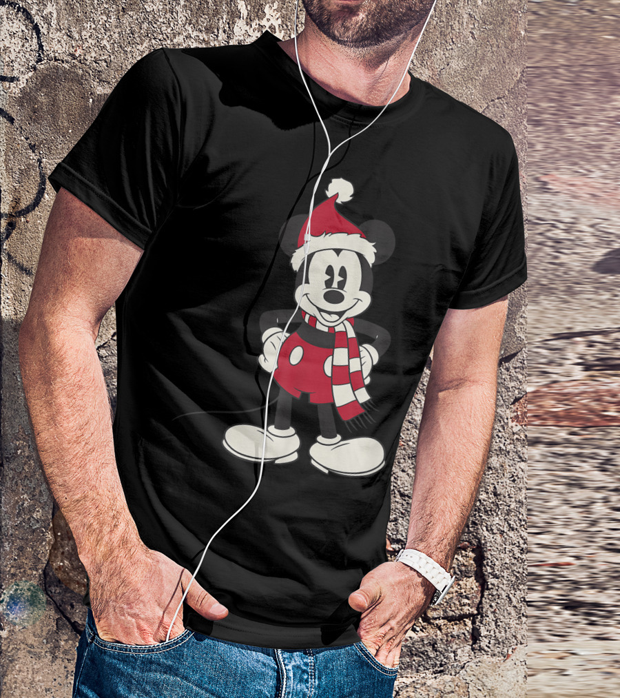 Disney Mickey Mouse Santa Hat And Scarf T-Shirt