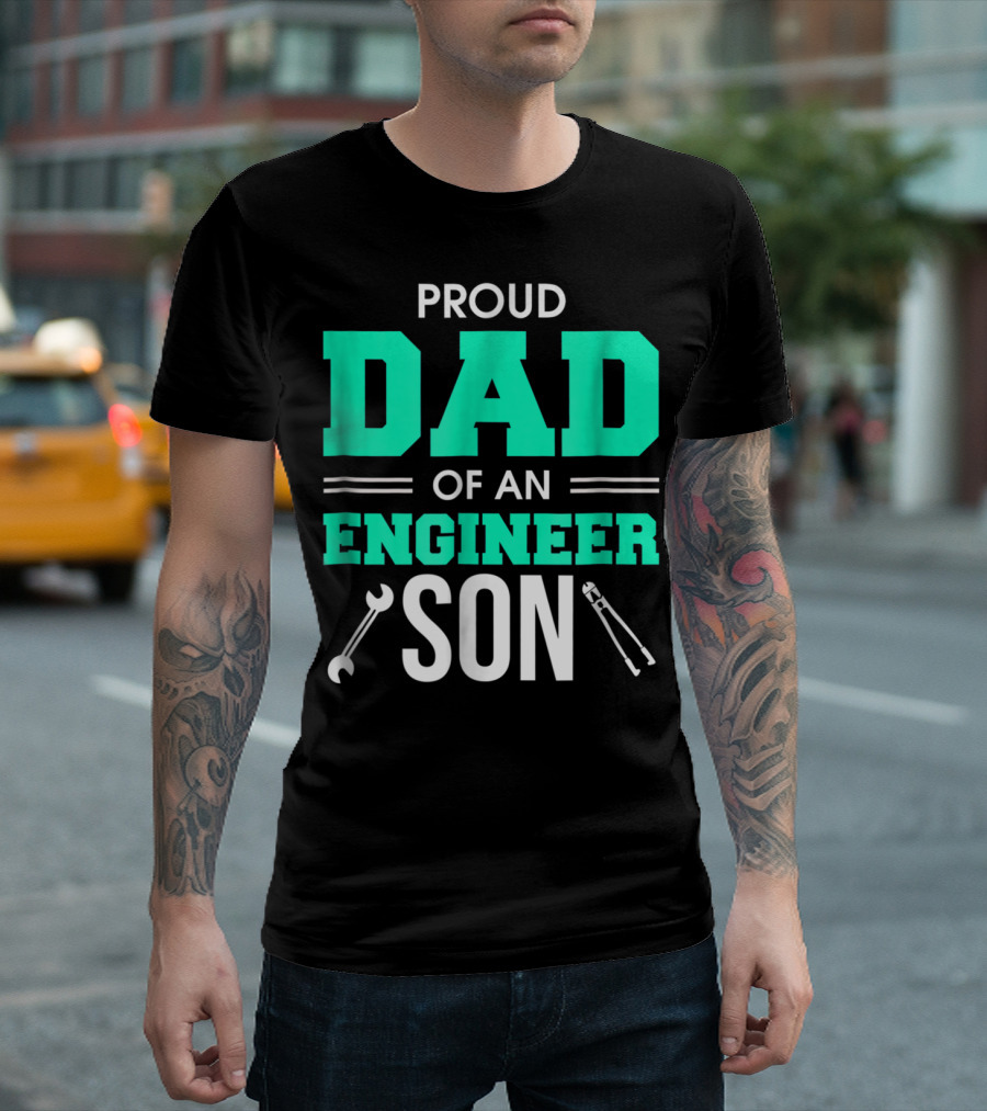 Proud Dad of an Engineer Son with Wrench and Tool Icons T-Shirt