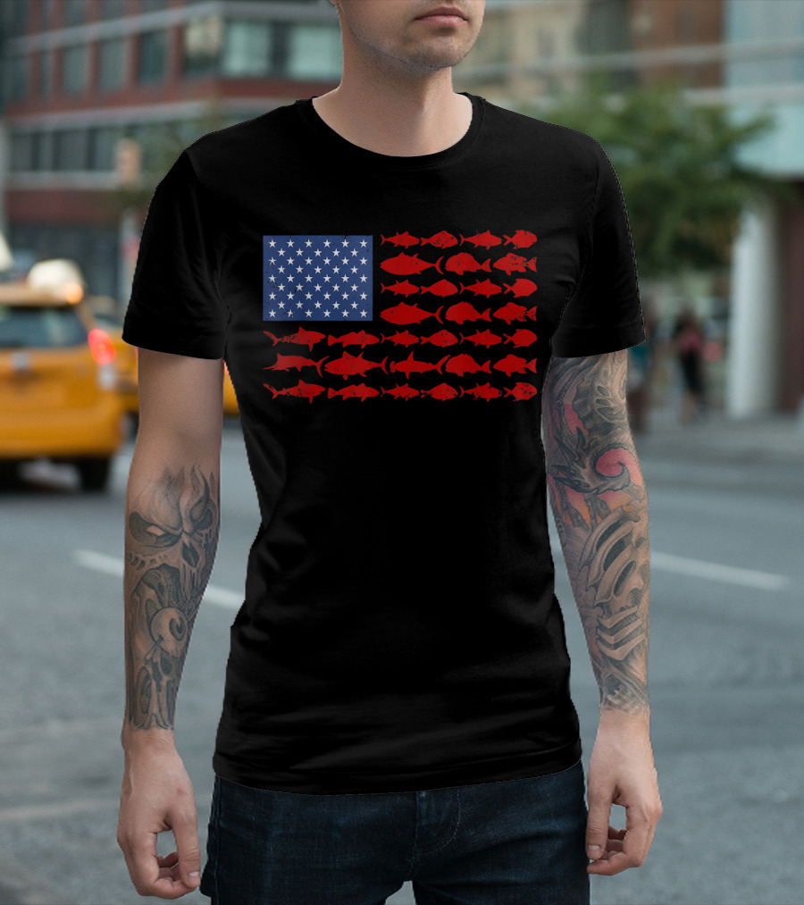 American Fishing Flag Patriotic Fisherman July T-Shirt