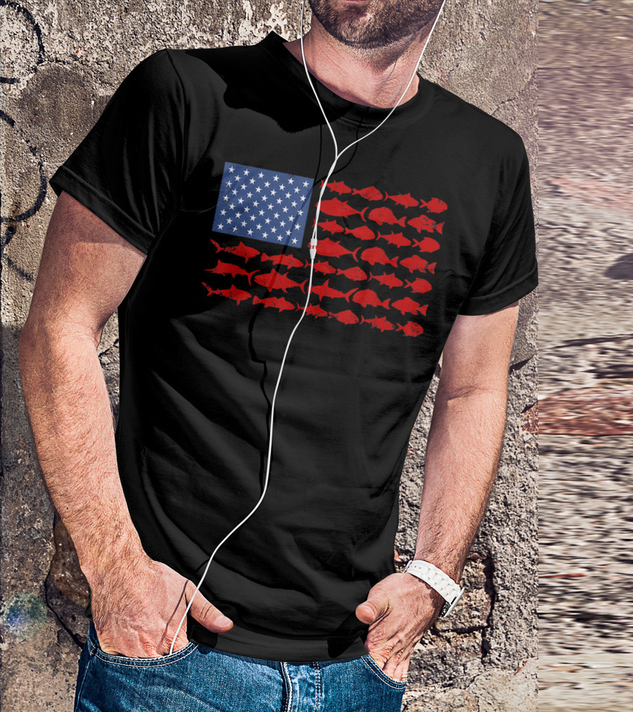 American Fishing Flag Patriotic Fisherman July T-Shirt