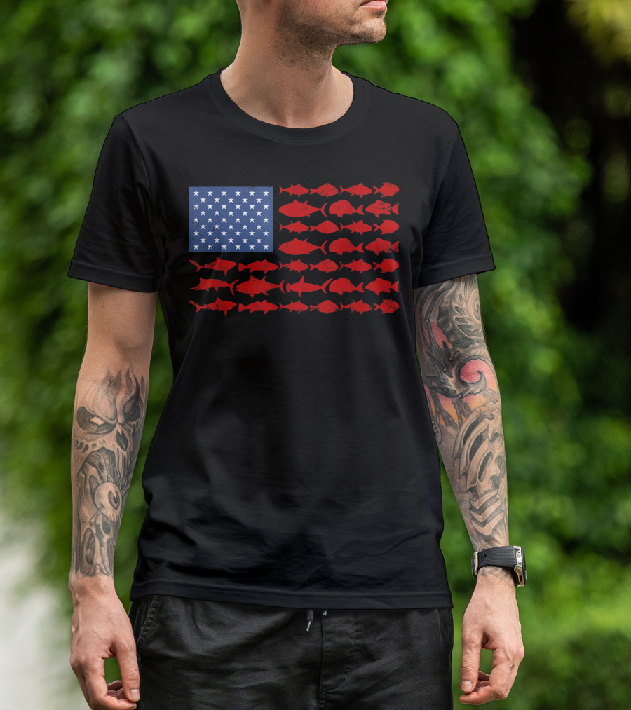 American Fishing Flag Patriotic Fisherman July T-Shirt