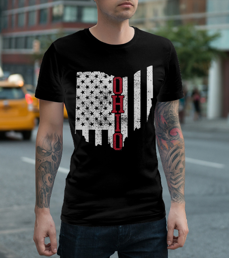 4th Of July Ohio US Flag State Shape T-Shirt