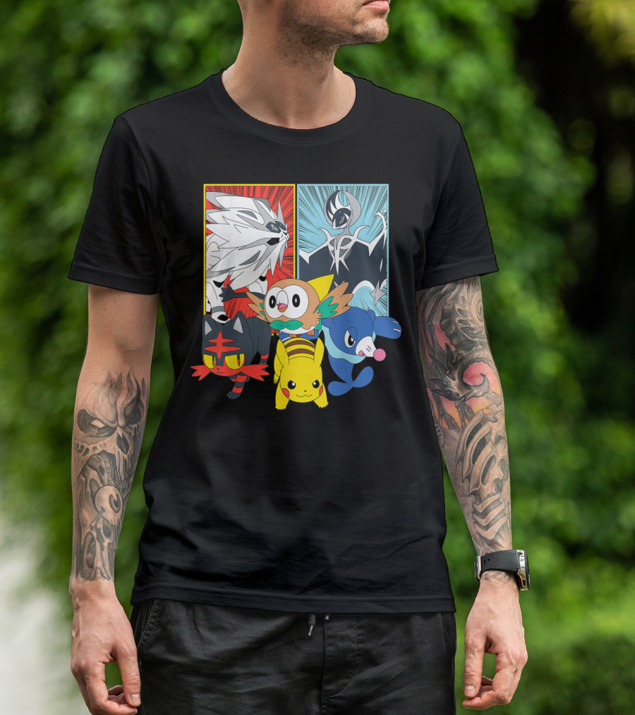 Alola Pokemon Starters Pikachu Solgaleo Lunala T-Shirt