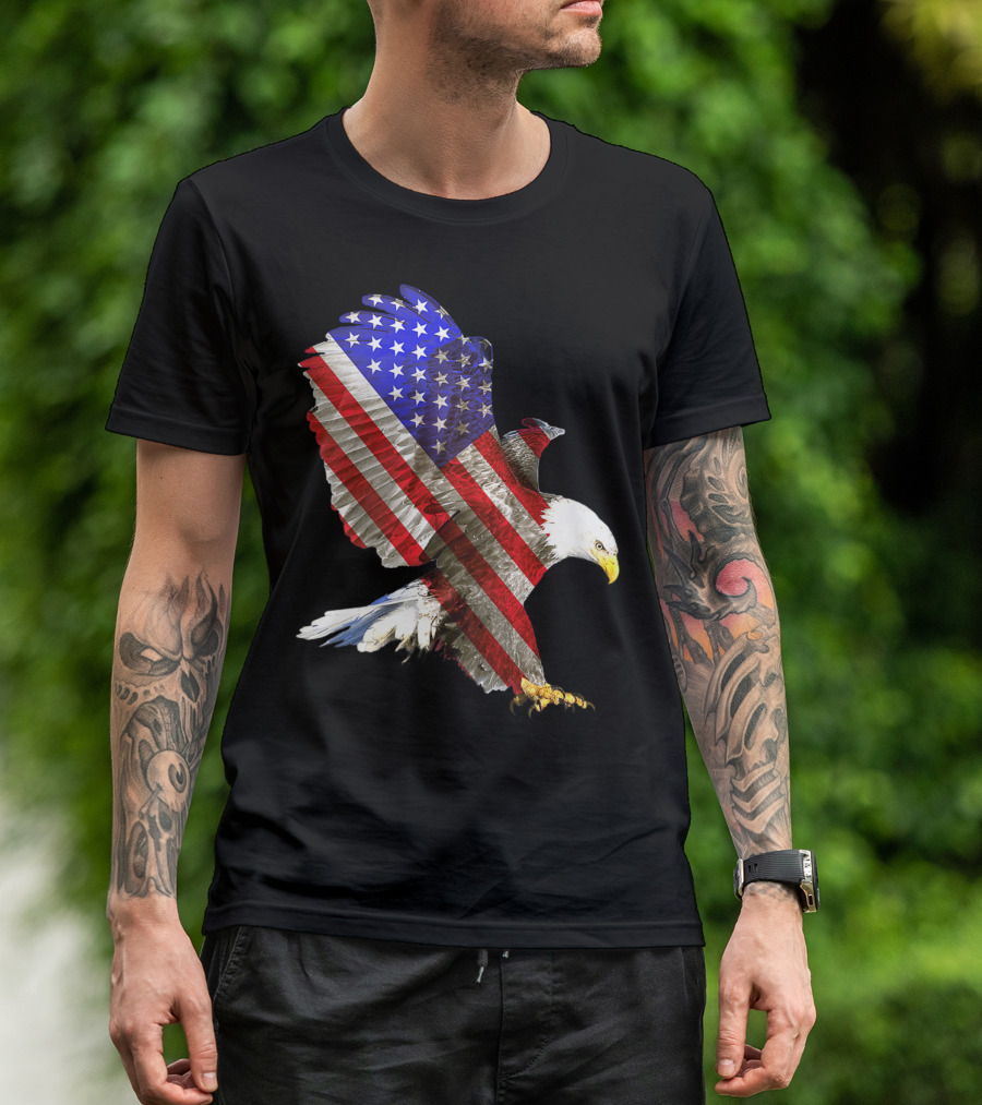 Bald Eagle With American Flag Wings For 4th Of July T-Shirt