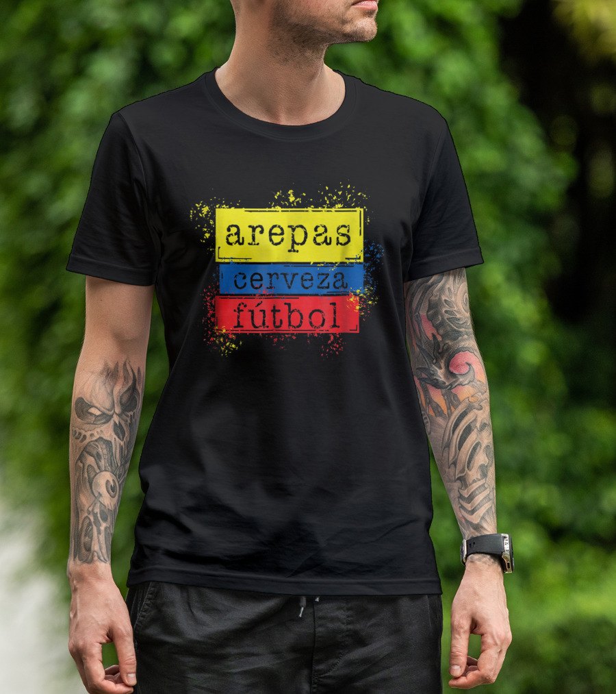 Arepas Cerveza Fútbol Colombian Flag Colors T-Shirt