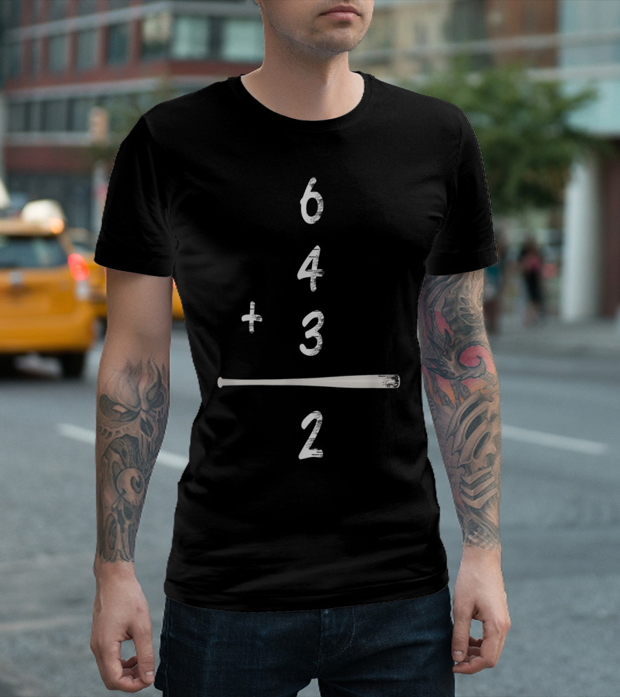 6 4 3 2 Baseball Math Double Play Equation T-Shirt
