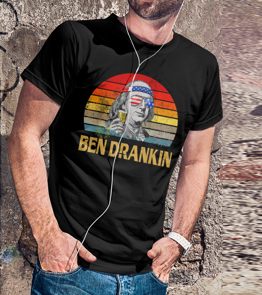 Ben Drankin 4th Of July Funny Vintage Distressed American Flag Fireworks T-Shirt