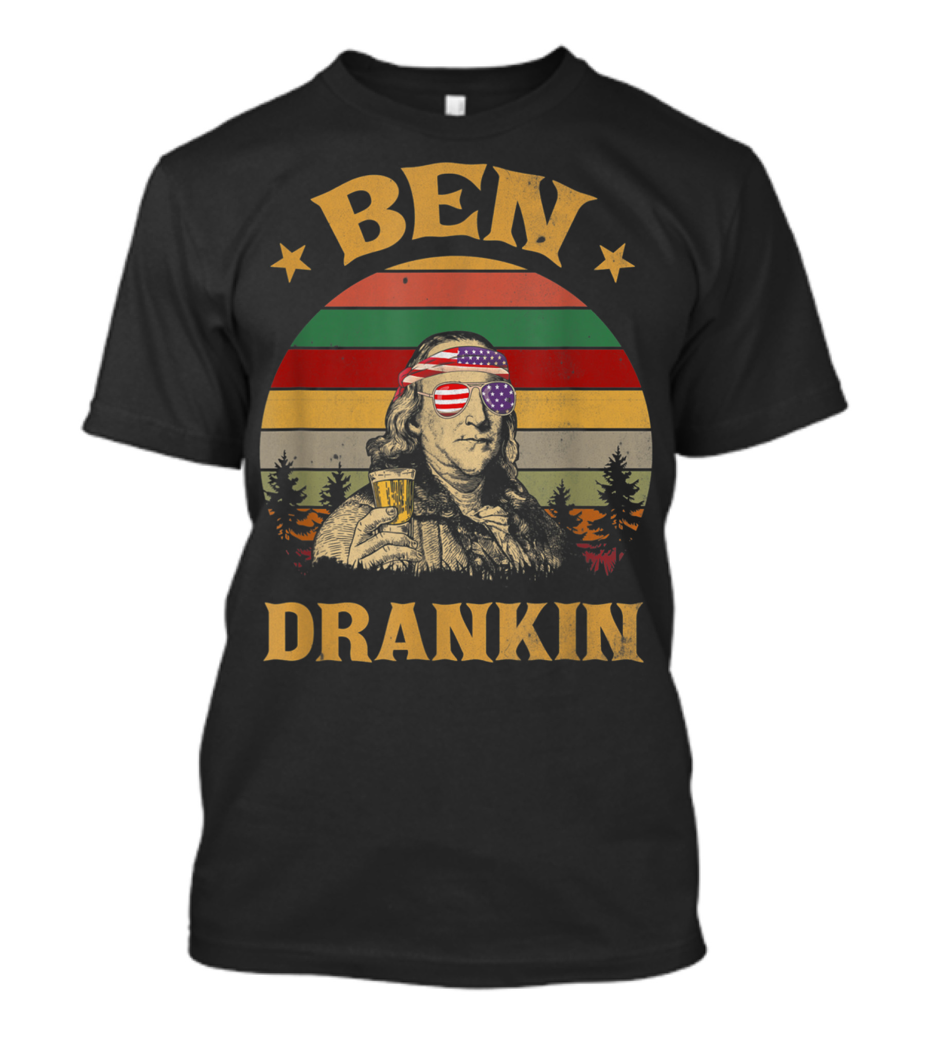 Ben Drankin Vintage 4th Of July Benjamin Franklin American Flag Glass Patriotic Retro T-Shirt