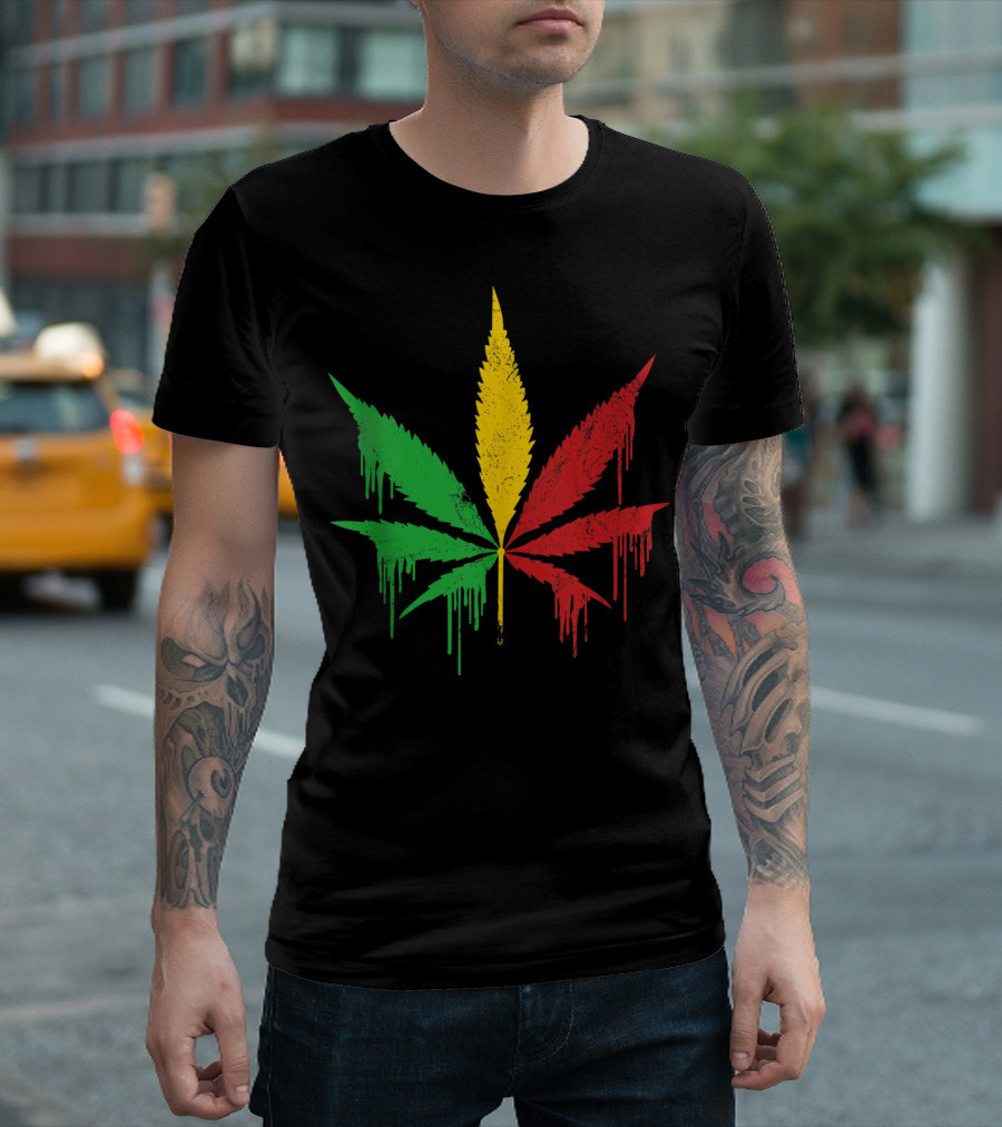 Cannabis Leaf Weed Pot Marijuana Reggae Music Rastafarian Colors T-Shirt