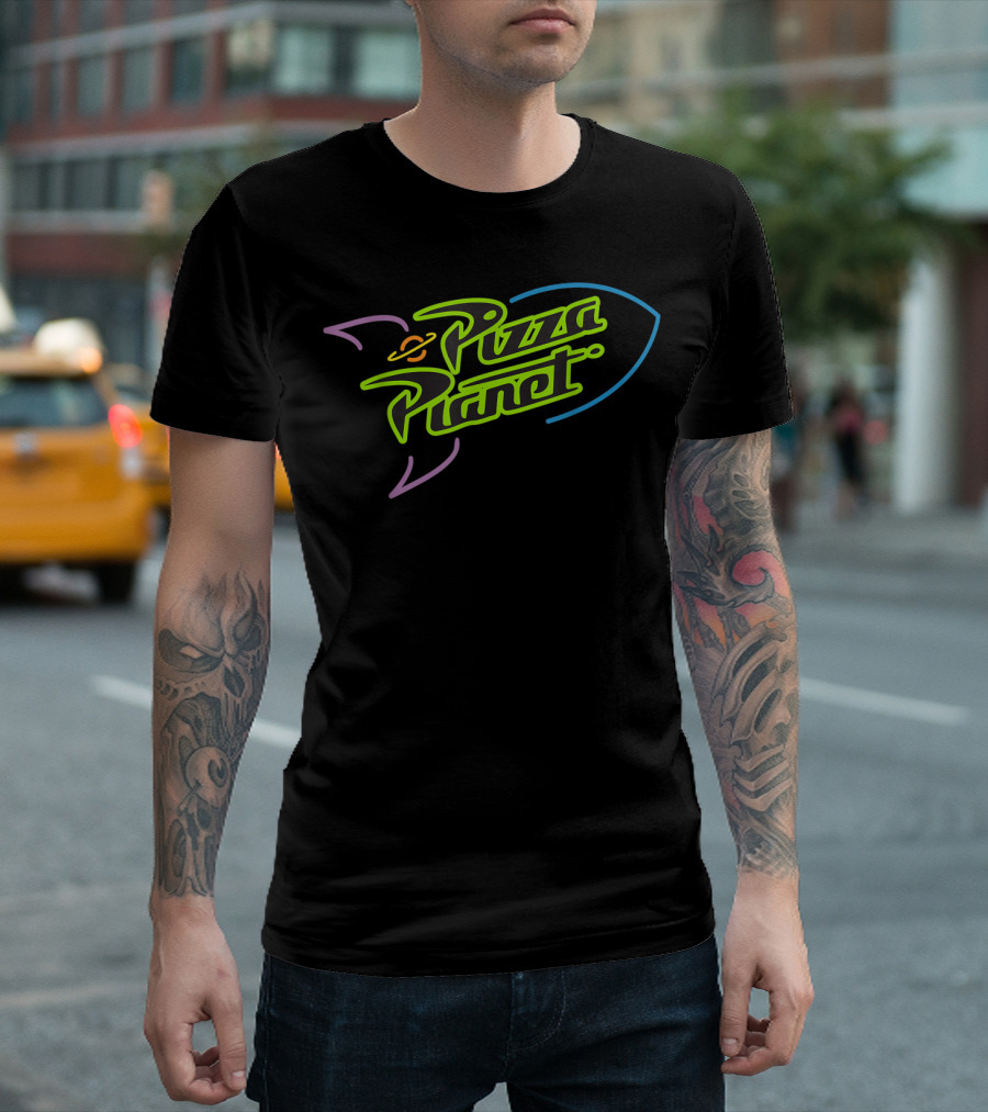 Disney Pixar Toy Story Pizza Planet Neon Rocket Ship T-Shirt