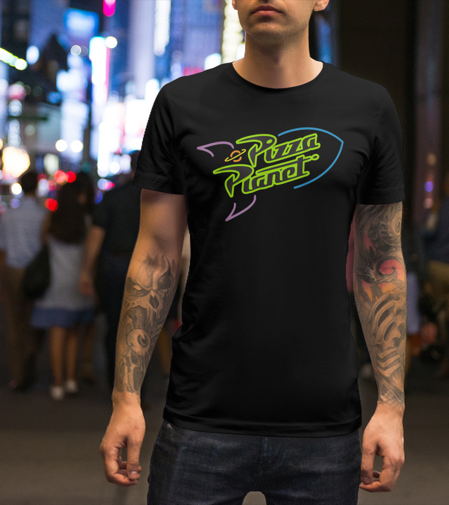 Disney Pixar Toy Story Pizza Planet Neon Rocket Ship T-Shirt