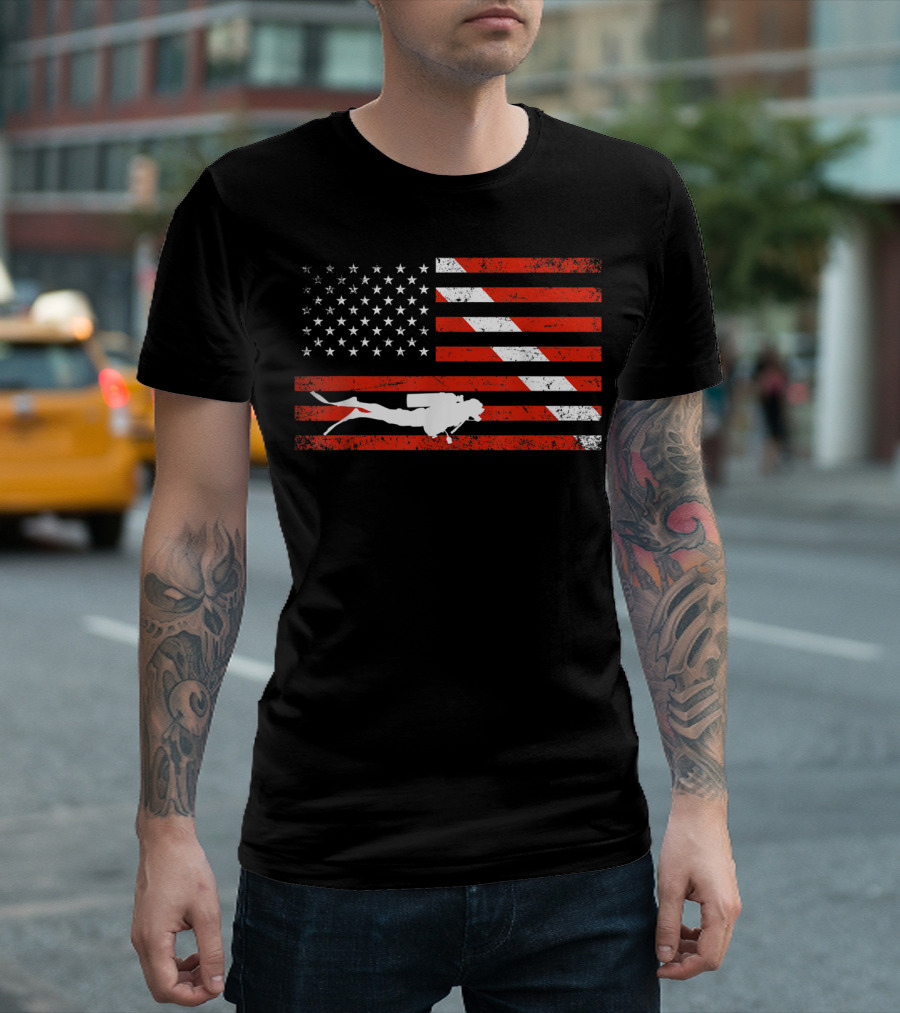 American Flag Diver Down Scuba Diving T-Shirt