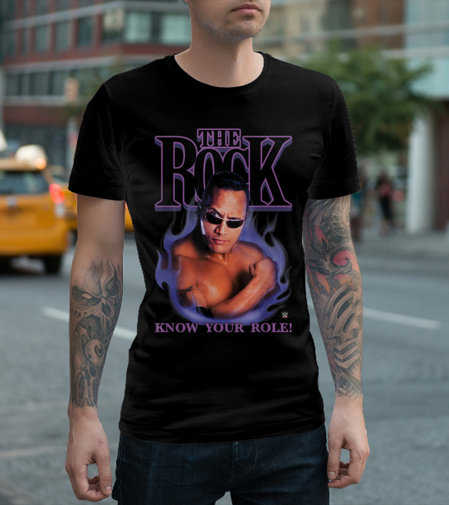 The Rock Know Your Role WWE Purple Flame Image T-Shirt