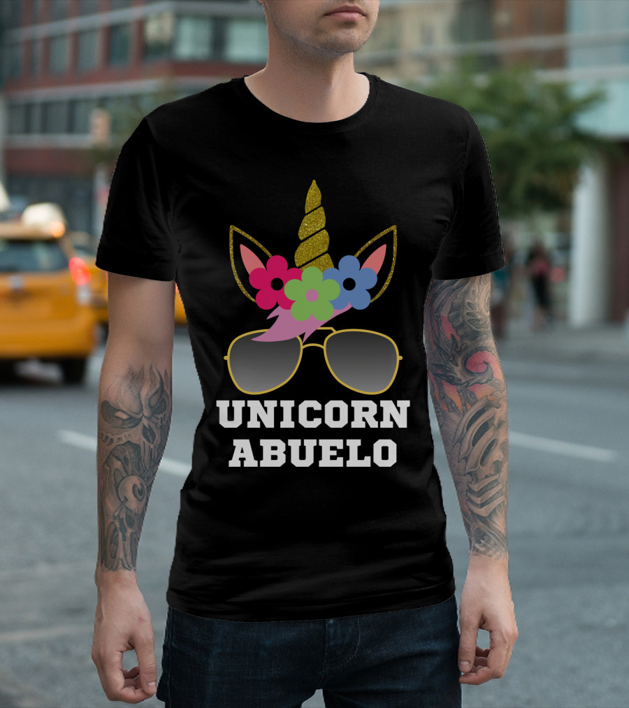 Unicorn Abuelo With Sunglasses And Floral Unicorn Horn T-Shirt
