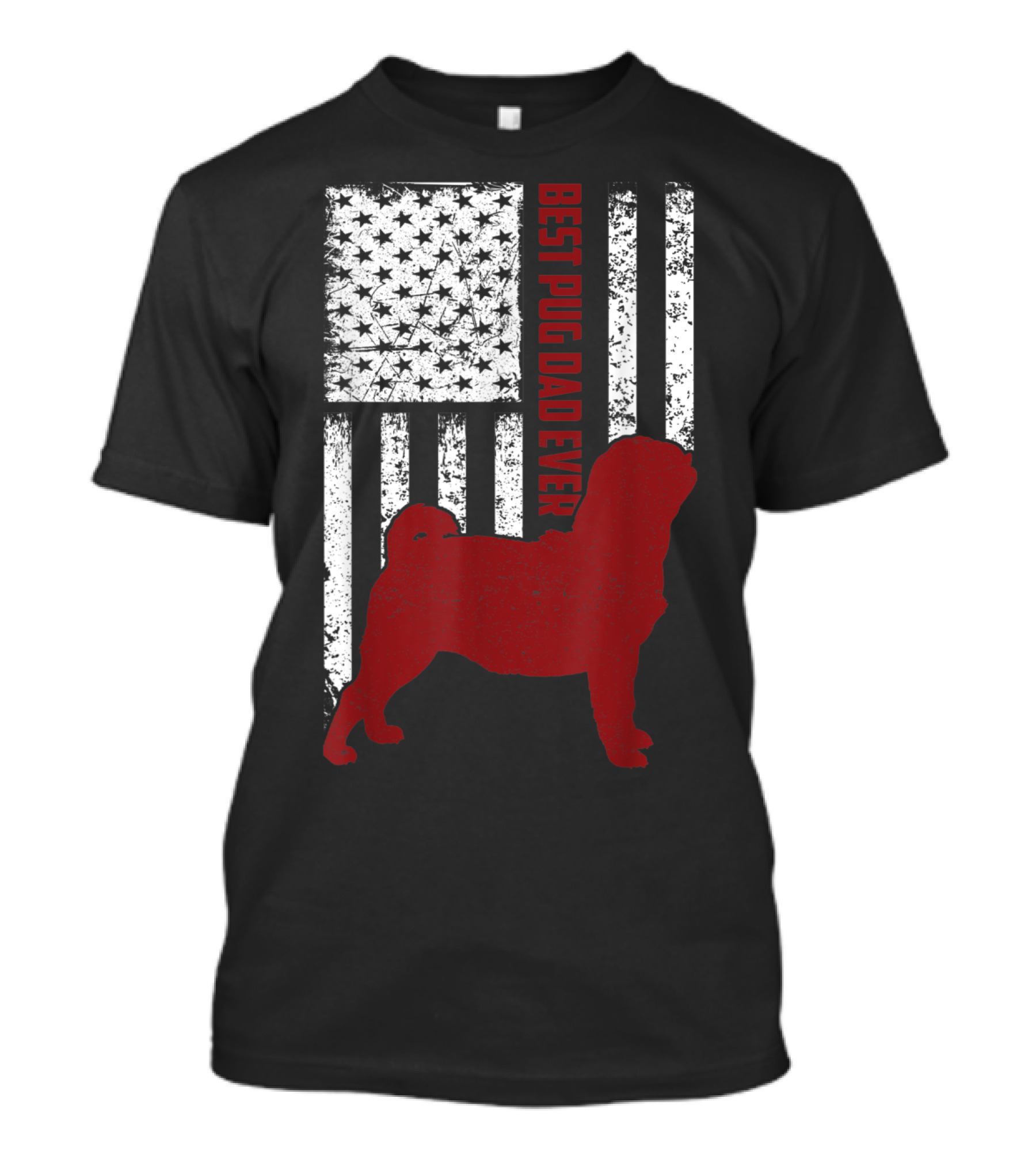 Best Pug Dad Ever Vintage USA Flag American T-Shirt