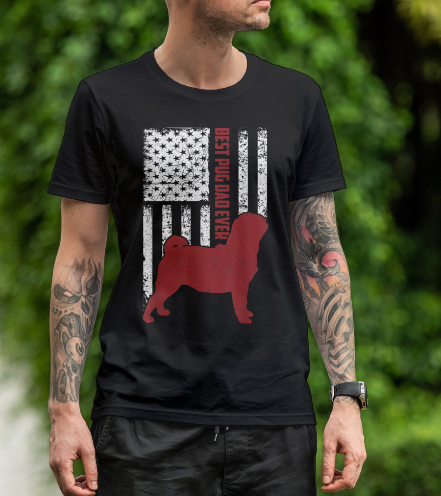 Best Pug Dad Ever Vintage USA Flag American T-Shirt