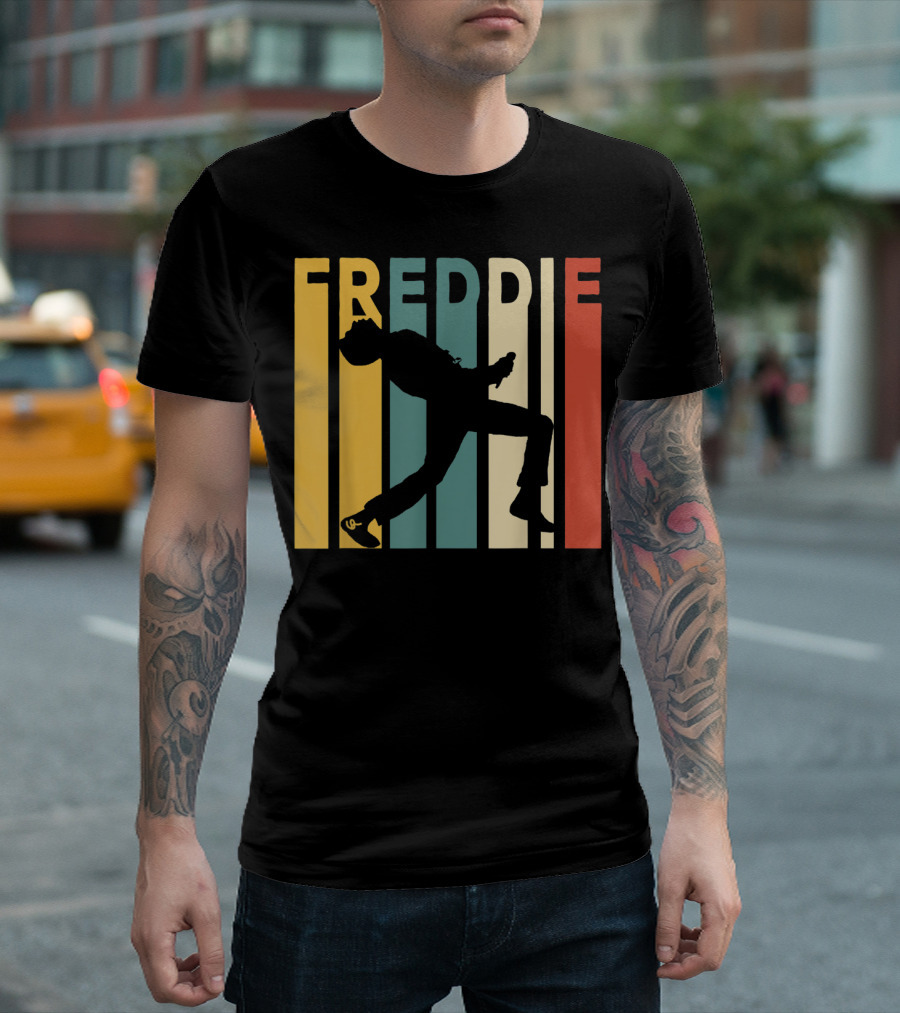 Freddie Mercury Vintage Silhouette Retro Stripes T-Shirt