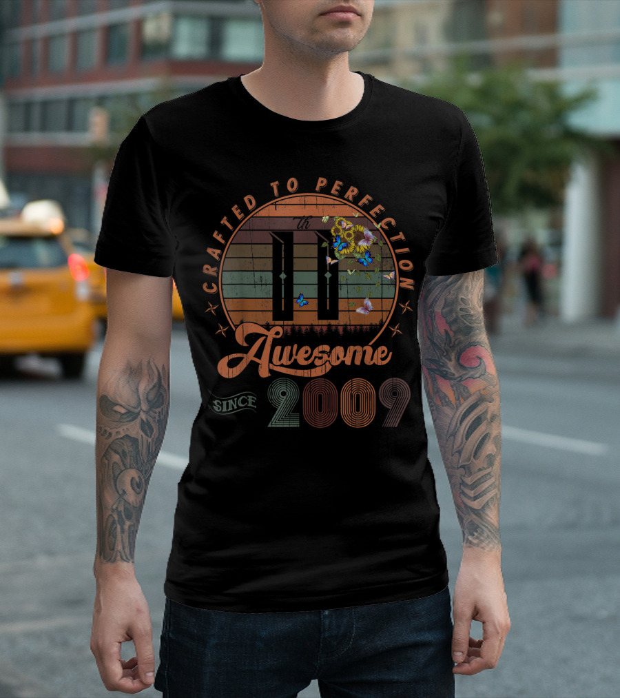 Crafted to Perfection Awesome 11 Since 2009 Vintage Birthday T-Shirt