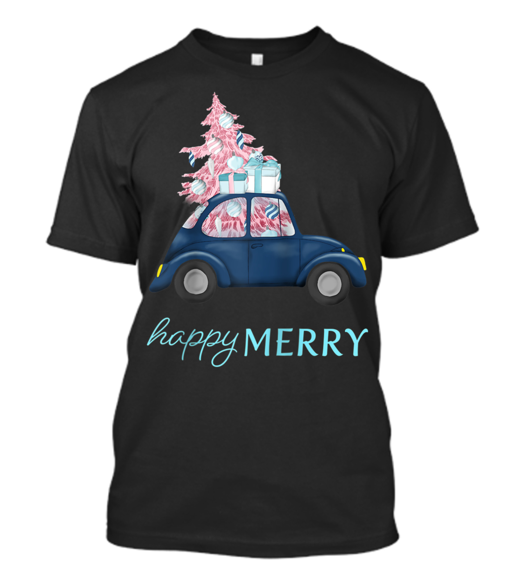 Happy Merry Vintage Car Christmas Tree T-Shirt