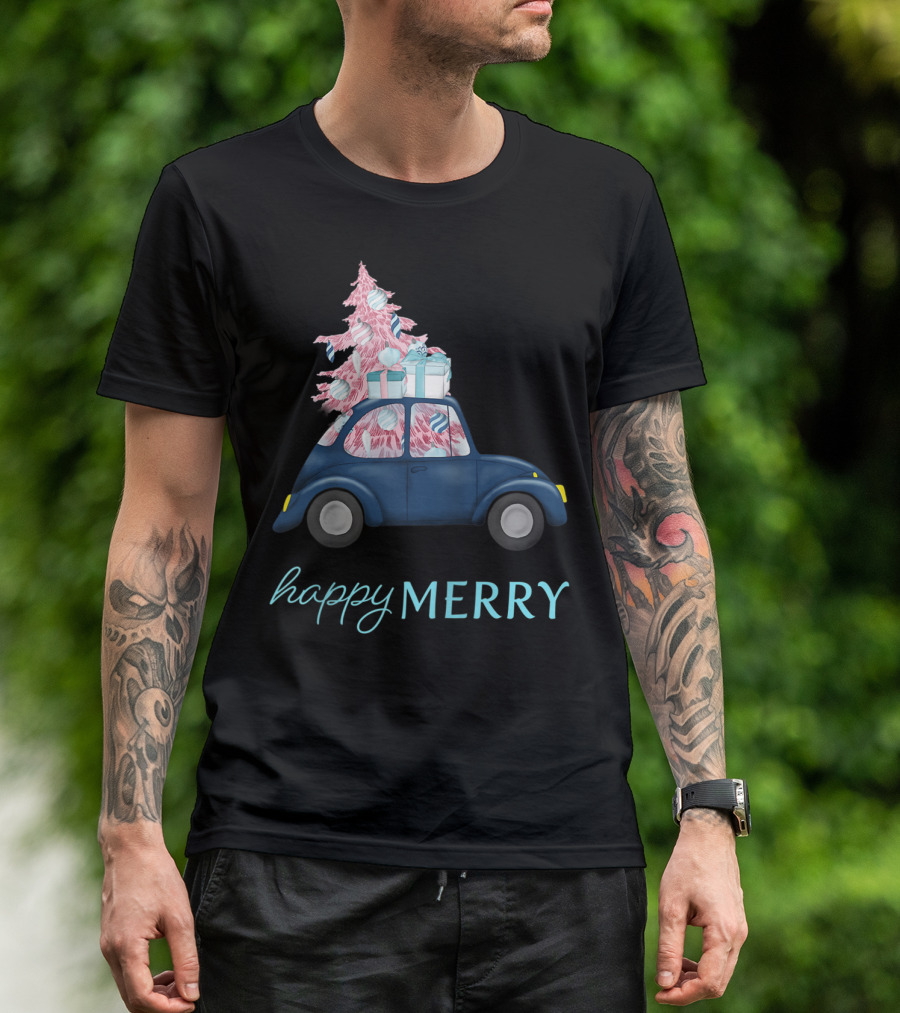 Happy Merry Vintage Car Christmas Tree T-Shirt