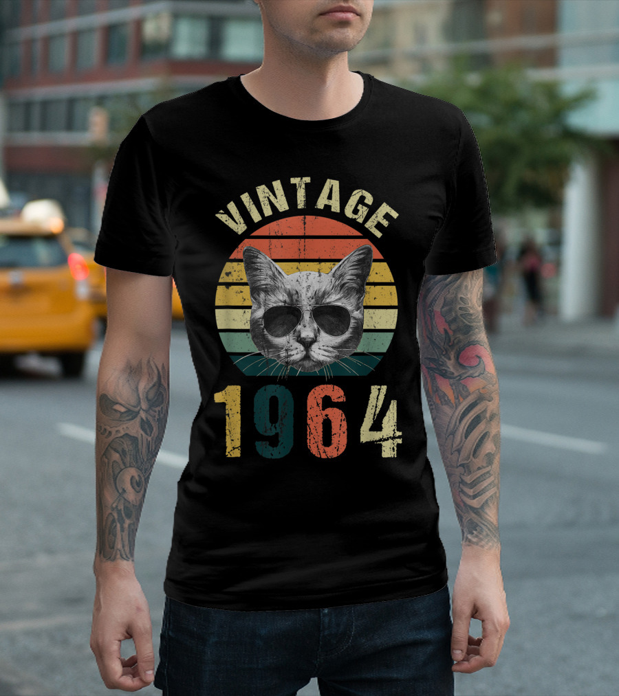 Vintage Cat 1964 56 Years Old Birthday T-Shirt