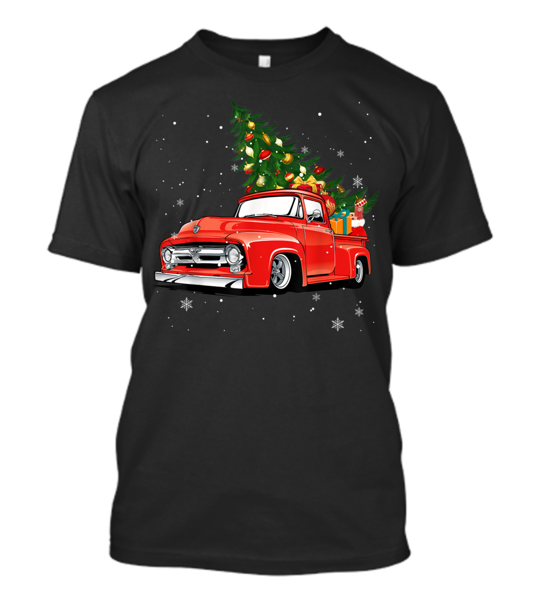 Vintage Christmas Red Truck With Snowfall And Festive Tree T-Shirt
