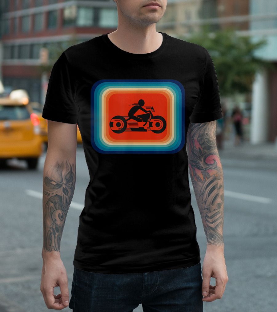 Vintage Classic Motorcycle Retro Silhouette On Striped Gradient T-Shirt