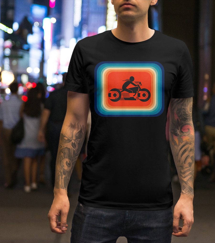 Vintage Classic Motorcycle Retro Silhouette On Striped Gradient T-Shirt