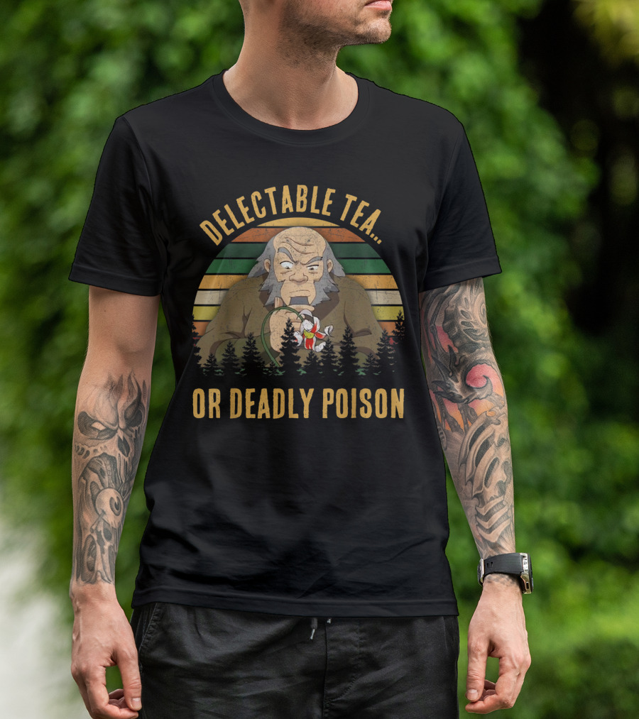 Delectable Tea Or Deadly Poison Vintage Striped Background With Mysterious Figure Holding Flower T-Shirt