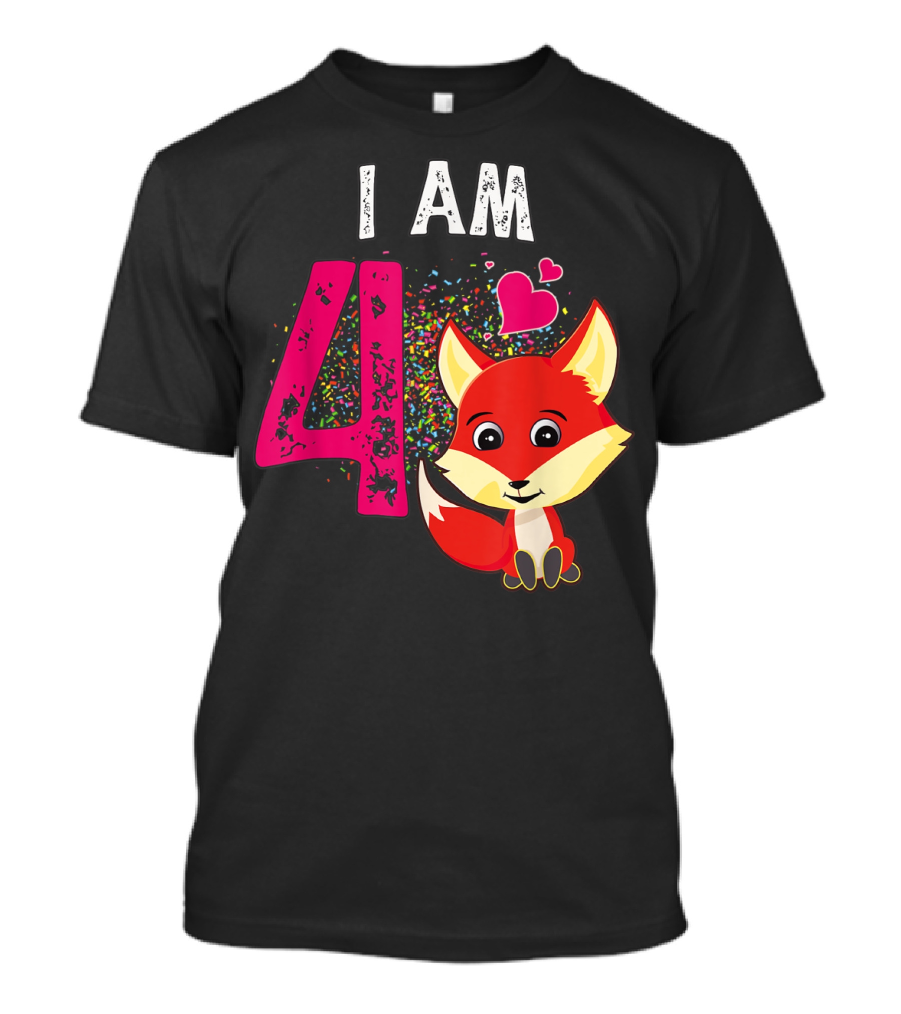 I Am 4 Fox With Hearts For 4 Year Old Birthday T-Shirt