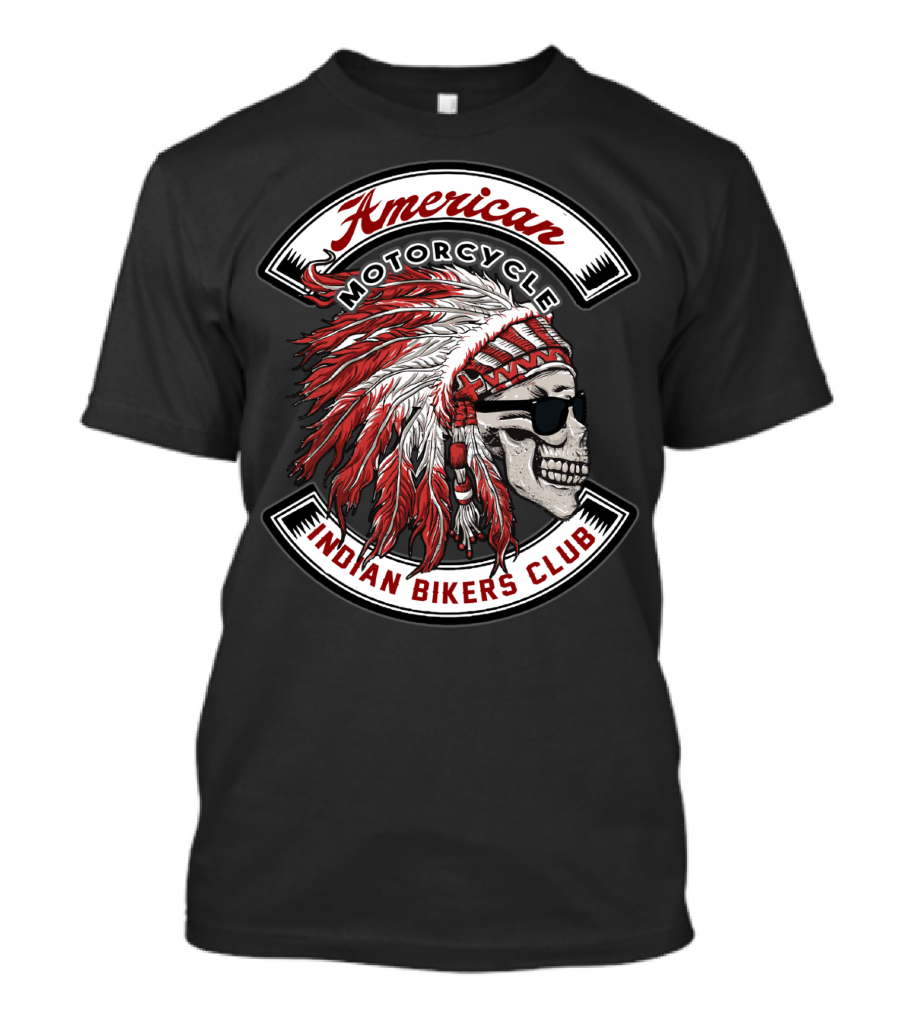 American Motorcycle Indian Bikers Club Skull With Headdress And Sunglasses T-Shirt