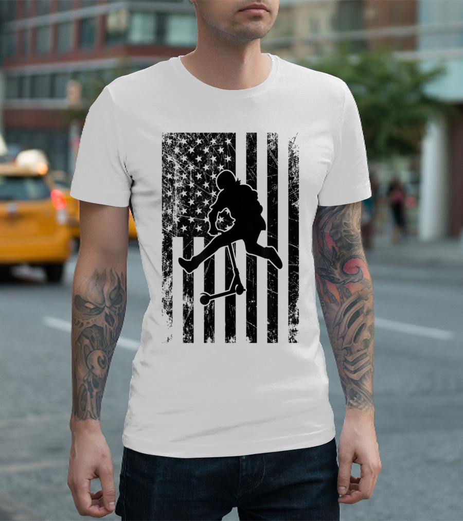American Stunt Scooter Kick Trick Flag Freestyle Competition T-Shirt