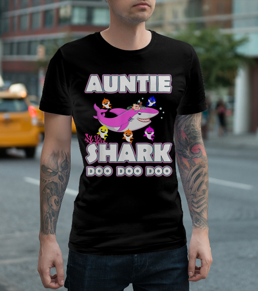 Auntie Shark Doo Doo Doo Family With Colorful Baby Sharks T-Shirt