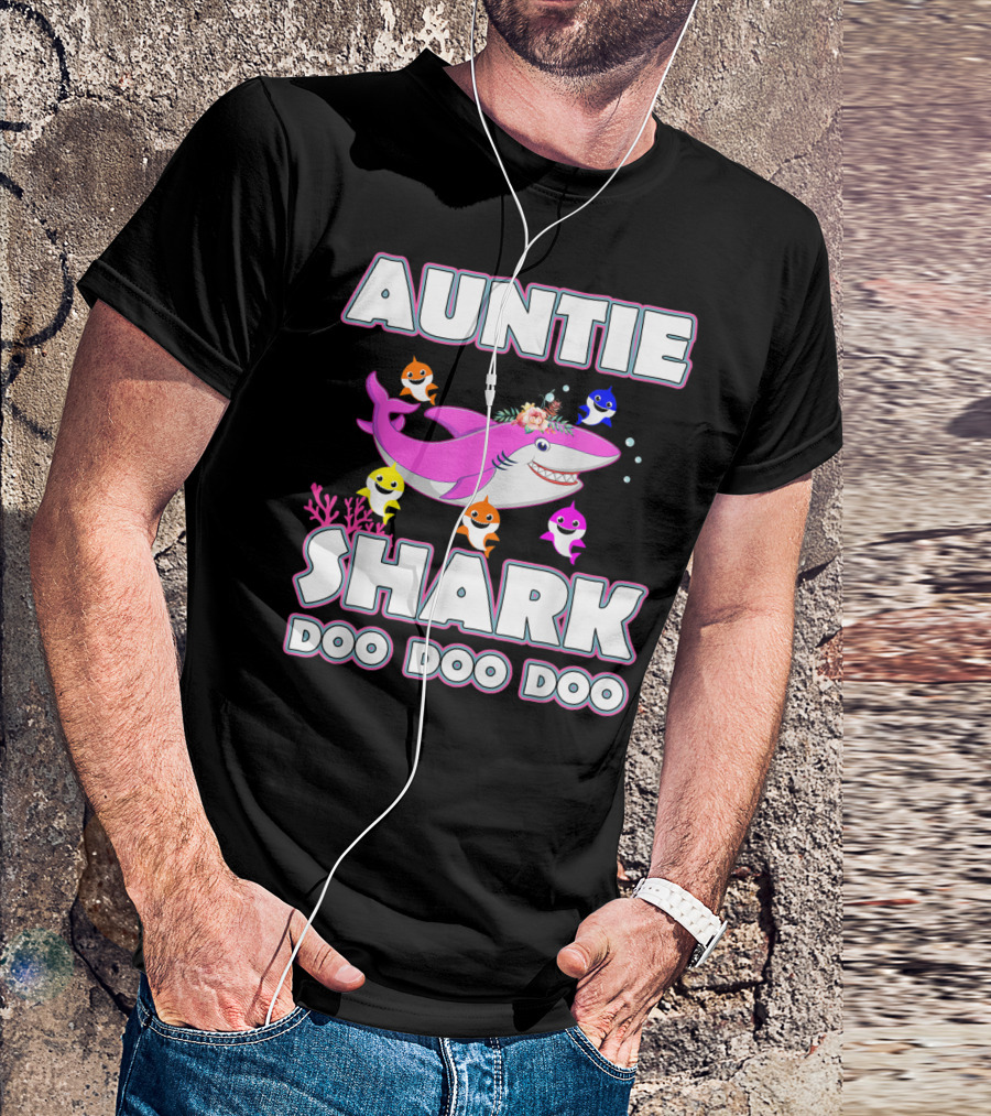 Auntie Shark Doo Doo Doo Family With Colorful Baby Sharks T-Shirt